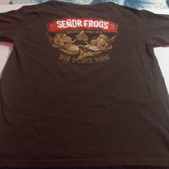 Senor Frogs Mens Large Graphic Brown T-shirt Beer O'Clock Again Cancun Mexico - Picture 1 of 8
